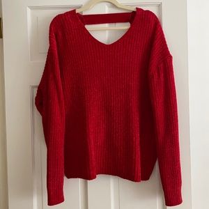 Red cranberry chenille sweater with back cut out
